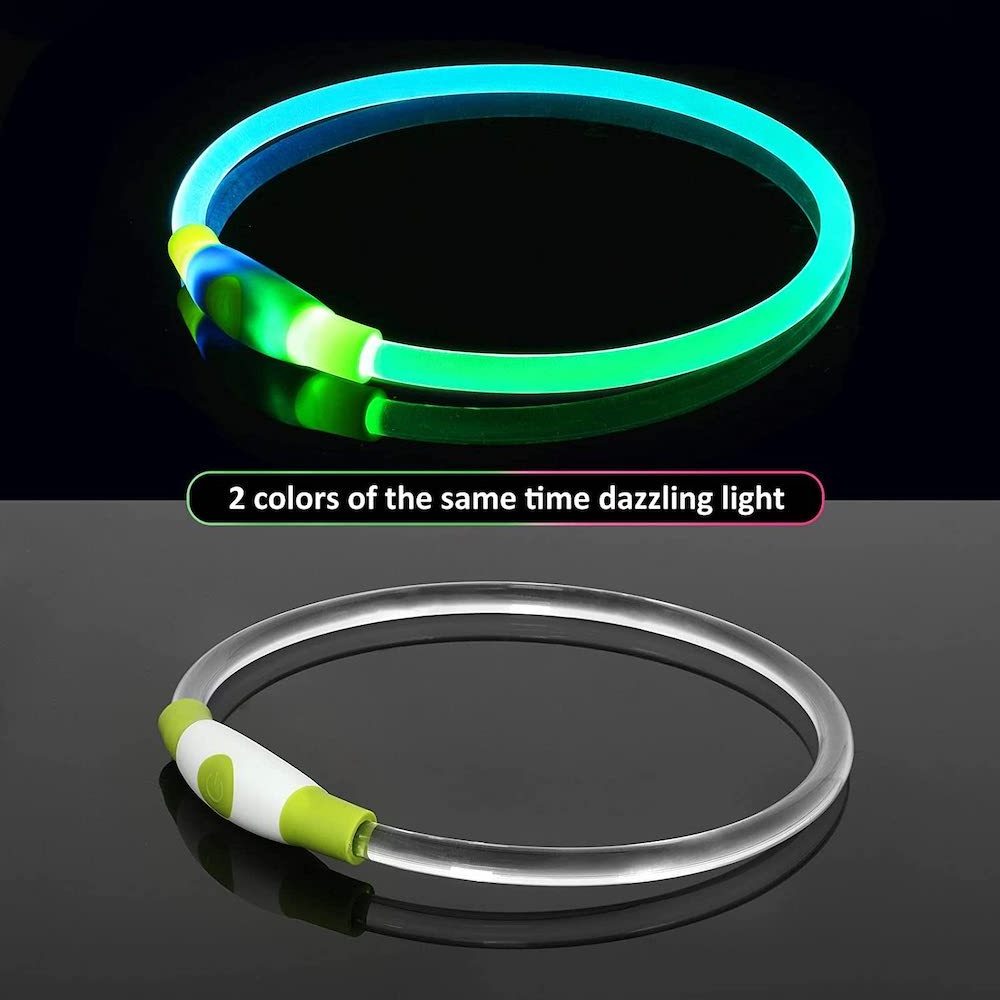 Pet Supplies Dual RGB Color LED Light Up Dog Collar Waterproof Cat Night Safety Flash Glow in Dark Luminous Pet Dog Led Collar