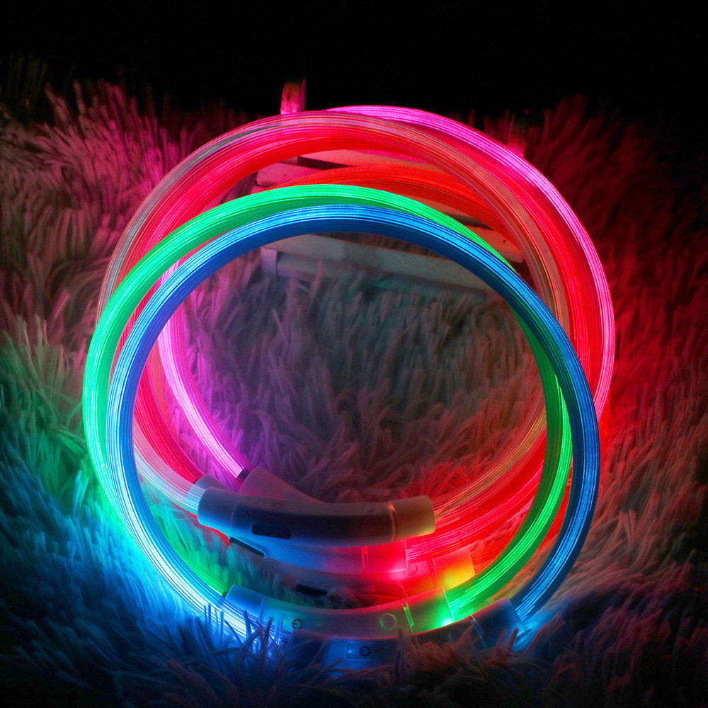 2024 Waterproof Flashing Light Up Dog Necklace Pet Supplies USB Rechargeable Night Safety Luminous Glow in Dark Led Dog Collar