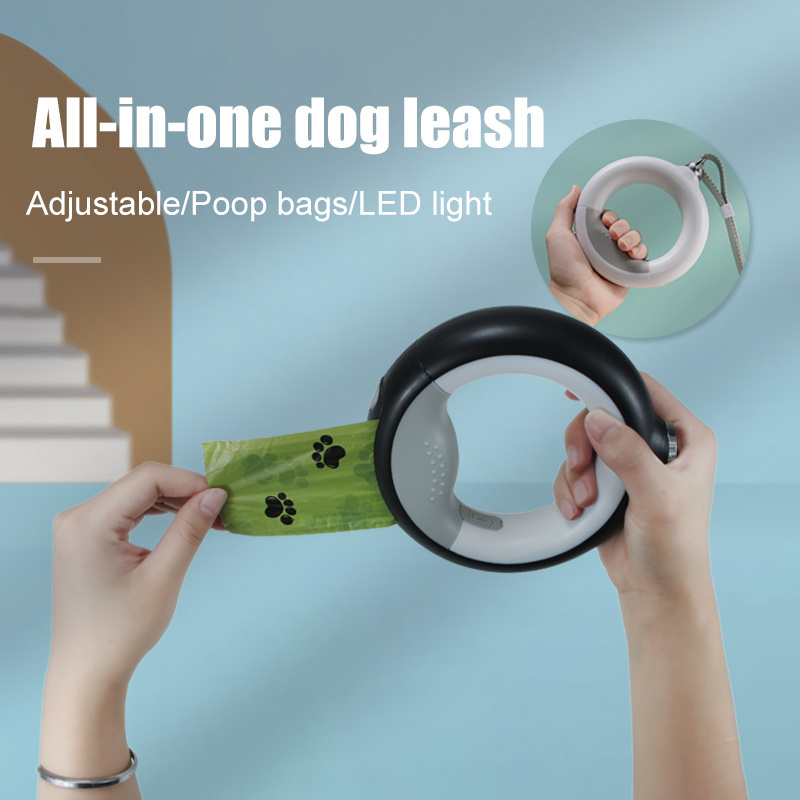 2m USB Rechargeable Led Dog Leash with Flashlight and Poop Bag Holder Nylon Soft Rubber Handle Pet Leash correa para mascotas