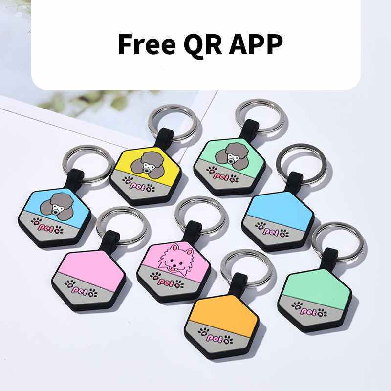 2024 Customized Free APP Silicone Dog Tag Anti-lost QR Code Silicone Circle Shape Pet ID QR URL Collar Name Tag For Dog Cat