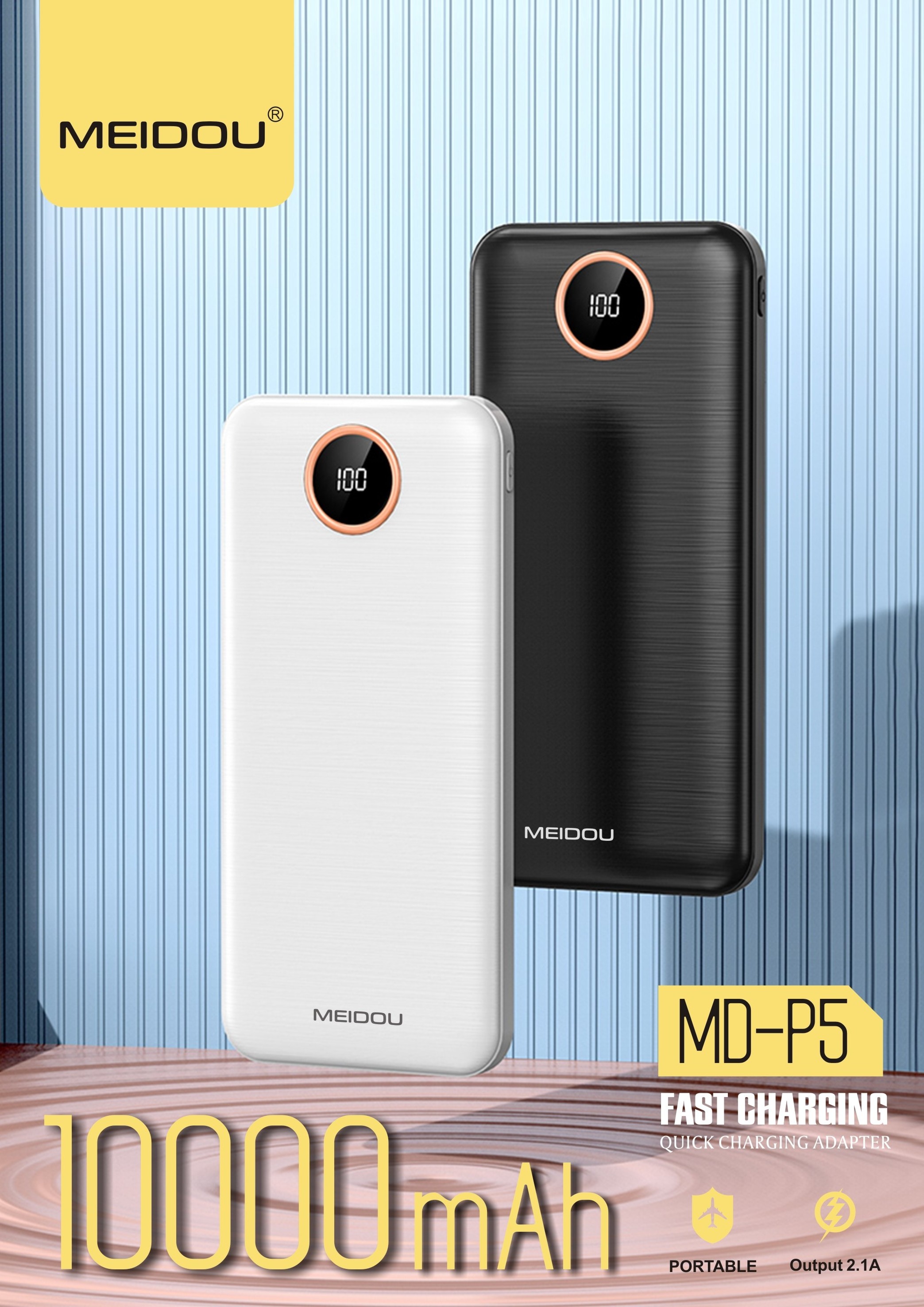 MEIDOU P5 Wired Power Bank With Cable Lcd Display 20000mah Quick Charge MEIDOU Portable Power Bank