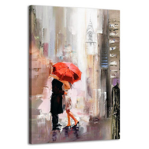 Abstract Canvas Prints Wall Art Stretched Frame Canvas Painting Modern Romantic  Lovers with Red Umbrella for Wall Decoration