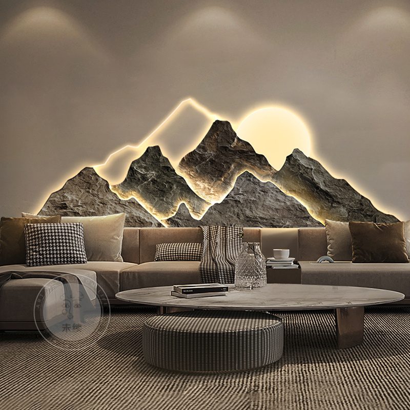 New Chinese Traditional Landscape Mountains LED UV Printing Carving Huge Wall Art Home Goods Decoration For Living Room Bedroom