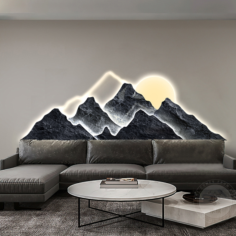 New Chinese Traditional Landscape Mountains LED UV Printing Carving Huge Wall Art Home Goods Decoration For Living Room Bedroom