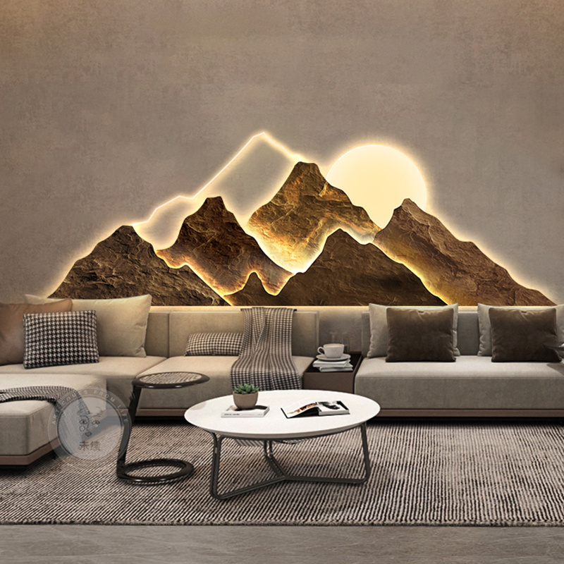 New Chinese Traditional Landscape Mountains LED UV Printing Carving Huge Wall Art Home Goods Decoration For Living Room Bedroom