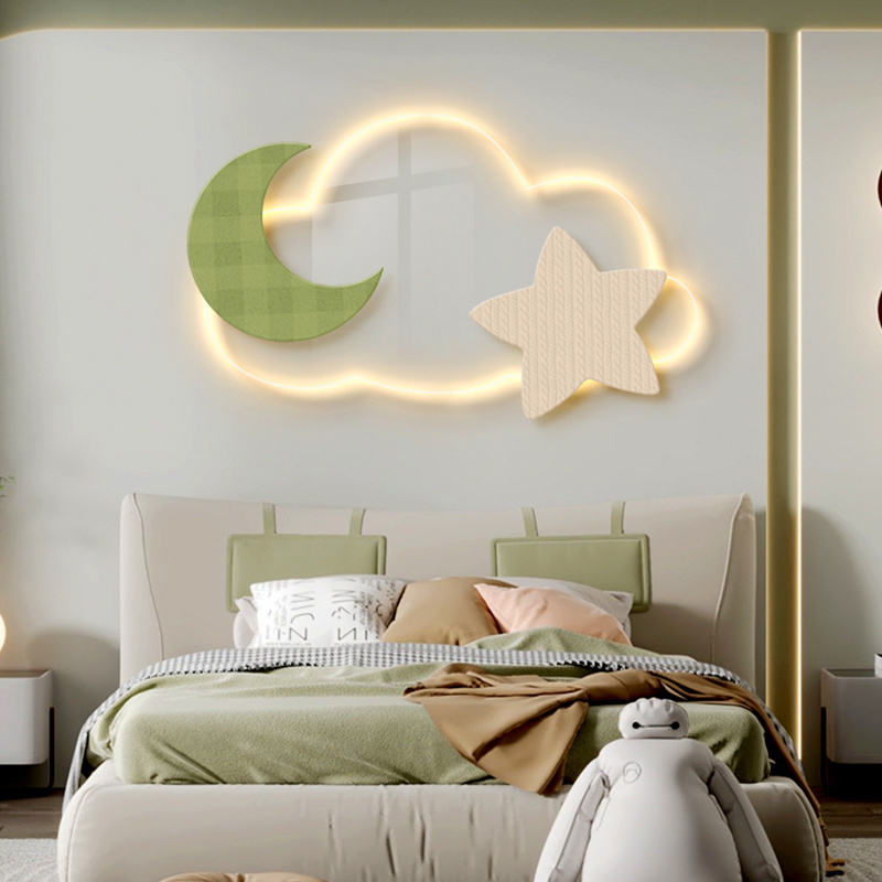 Nordic Bedroom Acrylic Bedhead Painting LED Luminous Clouds Moon Children's Room Decoration Painting Still Life Hanging Wall Art