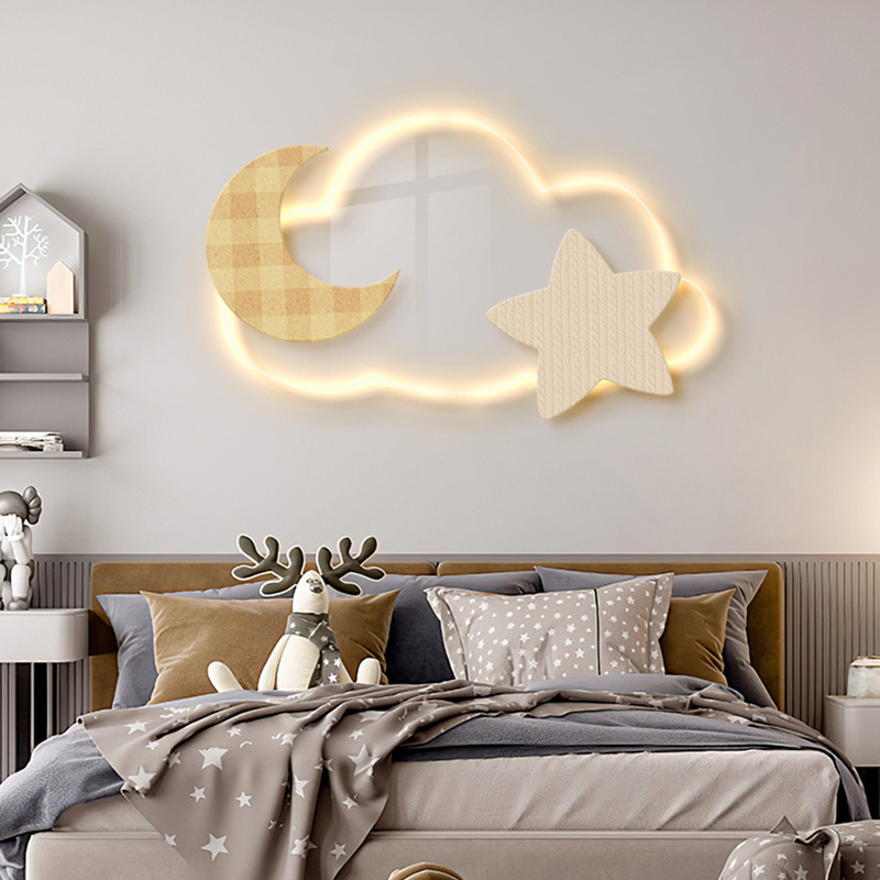 Nordic Bedroom Acrylic Bedhead Painting LED Luminous Clouds Moon Children's Room Decoration Painting Still Life Hanging Wall Art