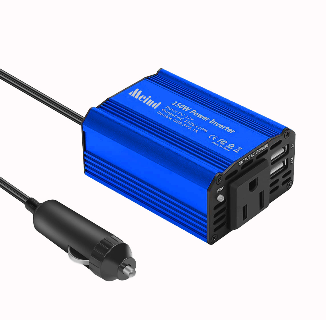 150w dc12v ac110v  us socket with dual usb 3.1a electric car inverter