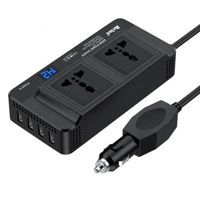 Car Power Inverter DC 12/24V to 110/220V AC Car Inverter 4 USB Ports Charger Adapter Car Plug Converter Hot Sale 200W Black DUAL