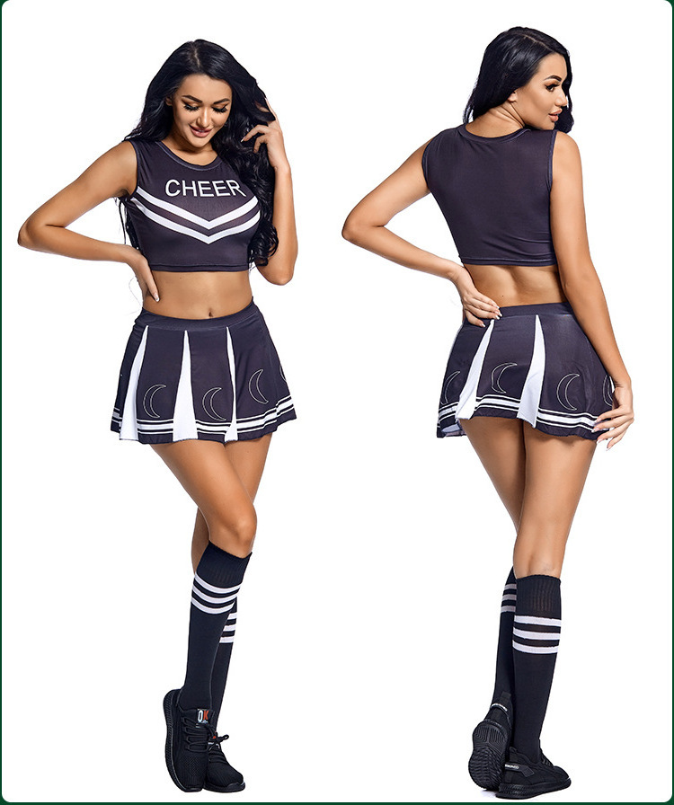 Black Split Cheerleading Skirt Female Sexy Cheer Football Baby World Soccer Cheerleader Performance Suit MQ1123