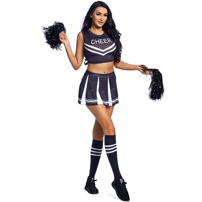 Black Split Cheerleading Skirt Female Sexy Cheer Football Baby World Soccer Cheerleader Performance Suit MQ1123