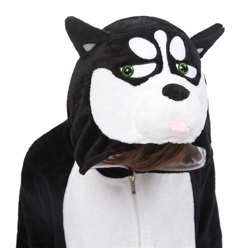 Cartoon Animal One-piece Pajamas Adult Autumn and Winter Flannel Panda Dinosaur Hooded Blanket Husky Dog Jumpsuit