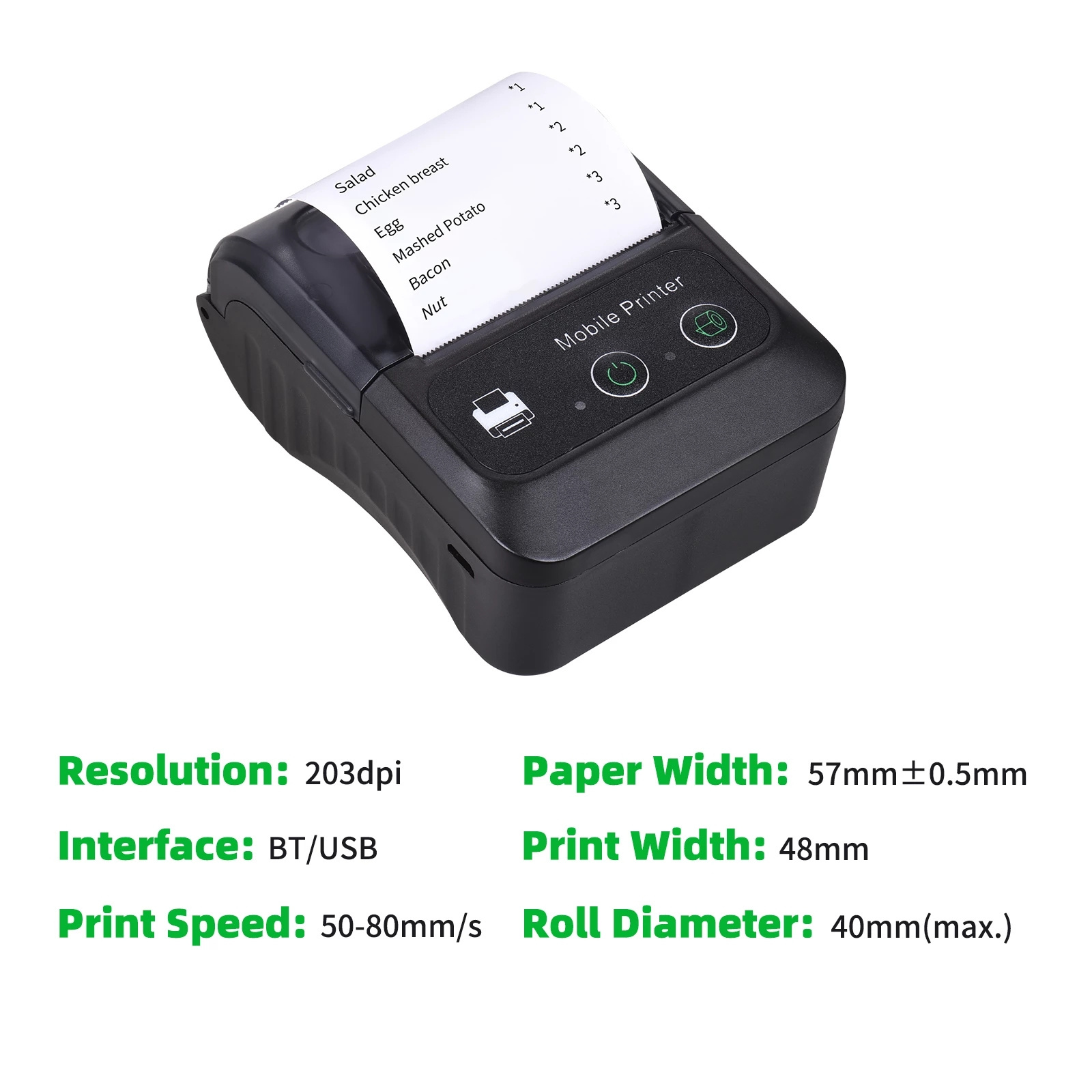 58mm thermal printer mini Portable thermal billing printer for mobile phone use with Bluetooth and USB receipt printer