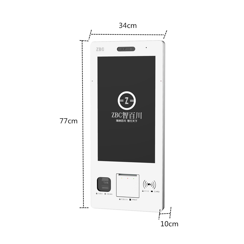 21.5'' Restaurant Automatic Touch Screen POS Unattended Payment Kiosk for Shopping Mall Cash Register with Barcode Scanner