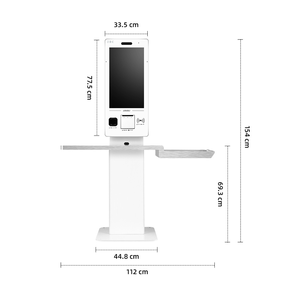 21.5'' Restaurant Automatic Touch Screen POS Unattended Payment Kiosk for Shopping Mall Cash Register with Barcode Scanner