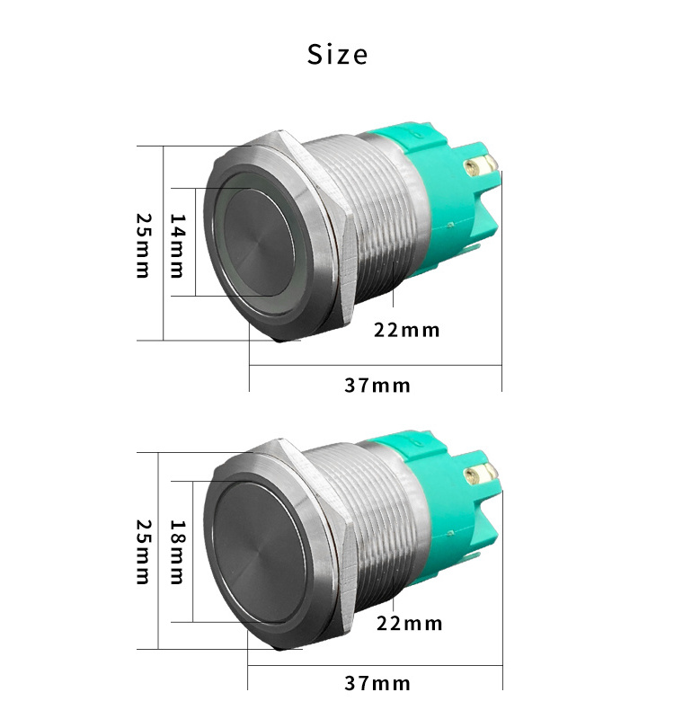 15A high current 22mm self-locking and self-resetting metal push button switch with light