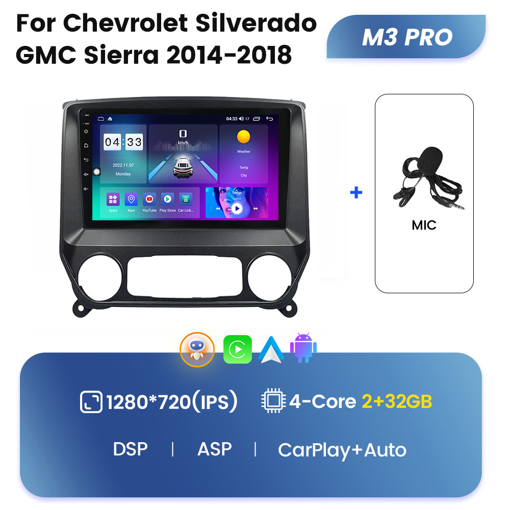 MEKEDE M6 PRO Android 12 QLED Car multimedia audio system for Chevrolet Silverado GMC Sierra 2014 2018