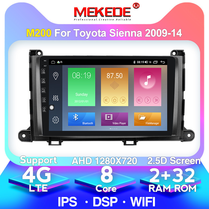 Android IPS Screen M 1G+16GB 4Core Car video Car dvd Player For Toyota Sienna 2009-2014 Car Audio Radio Multimedia GPS Stereo