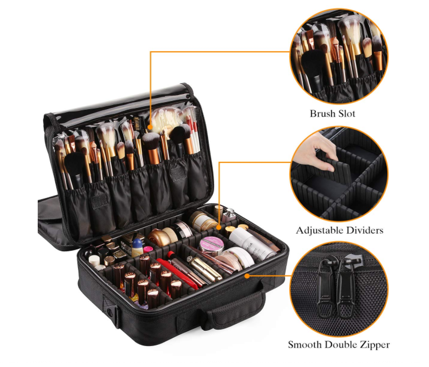 Portable Makeup Bag 3 Layer Giant Travel Large Cosmetics Organizer Bag Case Adjustable Dividers Train Case Make Up Bags