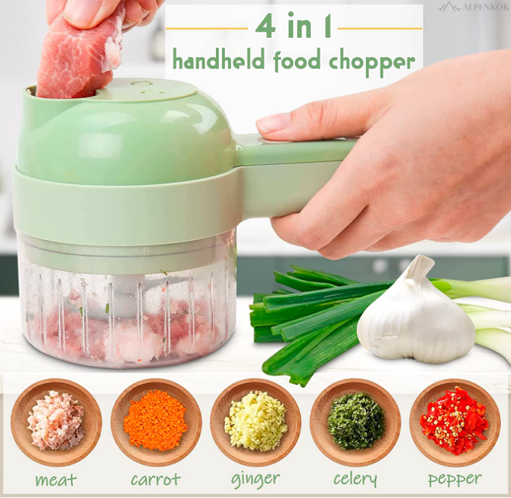 Portable 4 in 1 Electric Vegetable Slicer Set Wireless Food Processor Handheld Electric Vegetable Cutter Set Garlic Chopper