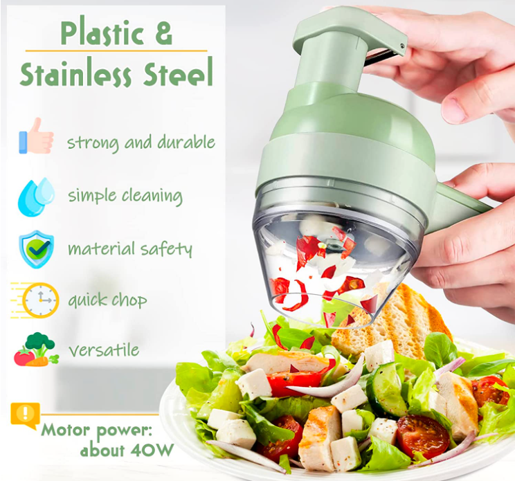 Portable 4 in 1 Electric Vegetable Slicer Set Wireless Food Processor Handheld Electric Vegetable Cutter Set Garlic Chopper