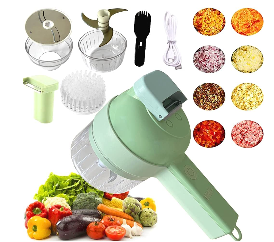 Portable 4 in 1 Electric Vegetable Slicer Set Wireless Food Processor Handheld Electric Vegetable Cutter Set Garlic Chopper