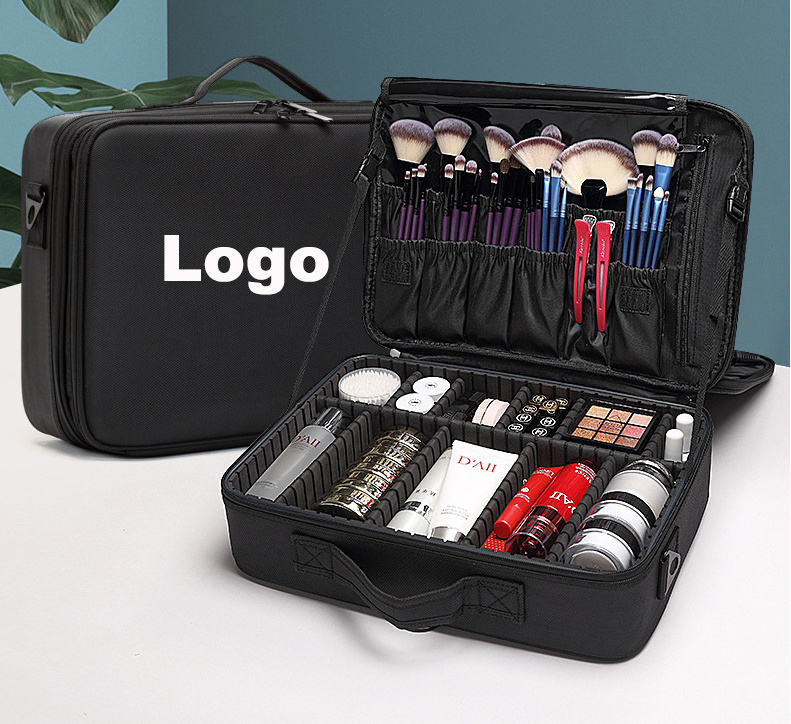 Portable Makeup Bag 3 Layer Giant Travel Large Cosmetics Organizer Bag Case Adjustable Dividers Train Case Make Up Bags