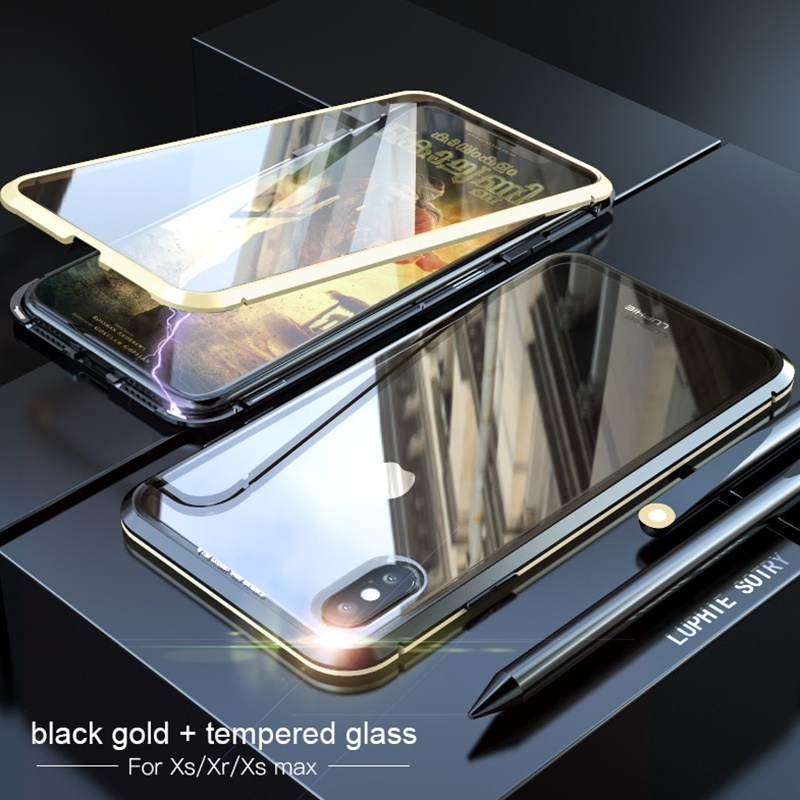 Clear Double Sided Tempered Glass for iPhone XS MAX iPhone 10 X XR XS 360 Protection Magnet Flip Cover Magnetic Adsorption Case