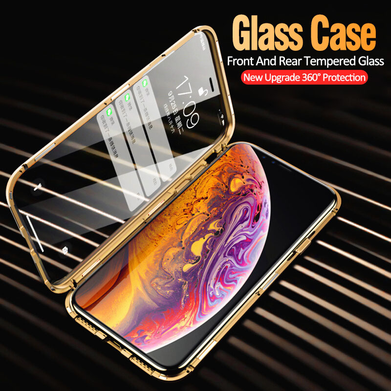 Clear Double Sided Tempered Glass for iPhone XS MAX iPhone 10 X XR XS 360 Protection Magnet Flip Cover Magnetic Adsorption Case