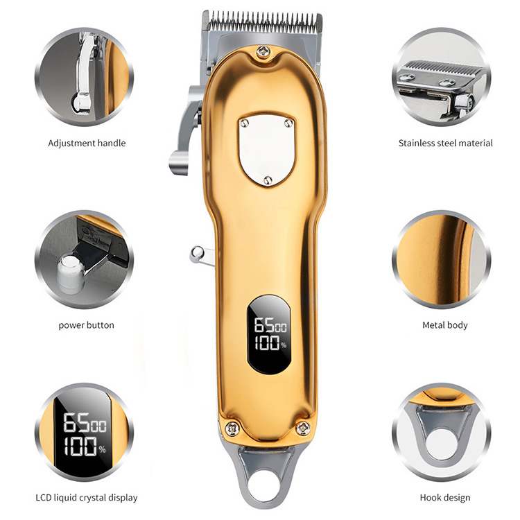 Gold Aluminum Professional Hair Clippers Electric Cordless LCD Hair Trimmer Gold Silver Hair Cutting Machine