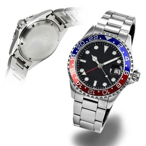 Diver Watch Classic GMT Time Zone Double Time Watch OEM Private Label Sapphire Crystal Ceramic Glass Men Stainless Steel Round