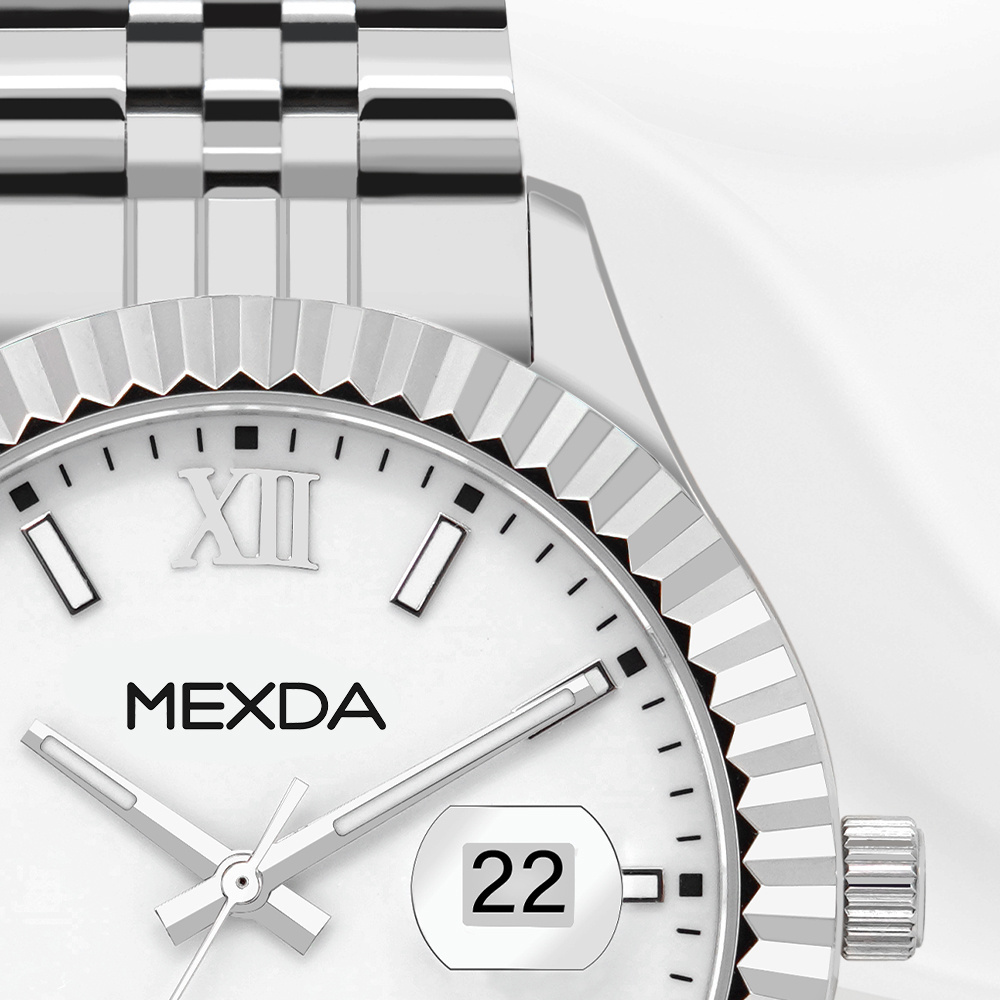 Mexda Relojes Hombre White Faced Steel Band Date Watch Female Simple Leisure Fashion Quartz Suit Couple Watches