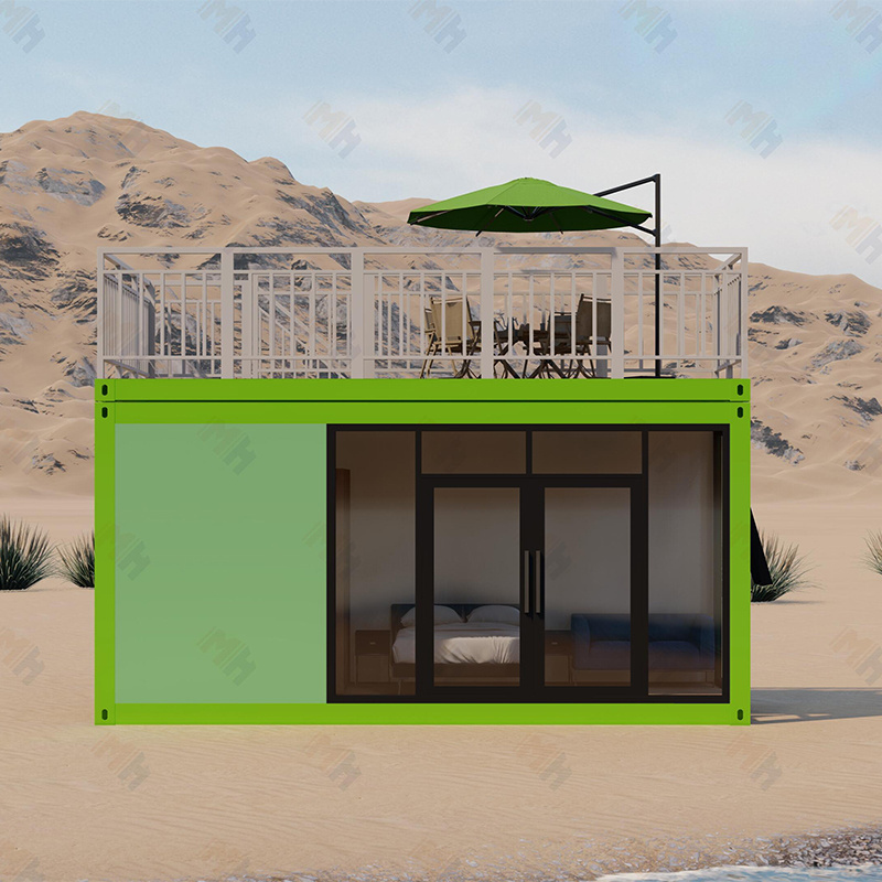 MH Morden Design Modular Hotel Room Flat Container Prefabricated House Upper balcony and lower glass container tiny house