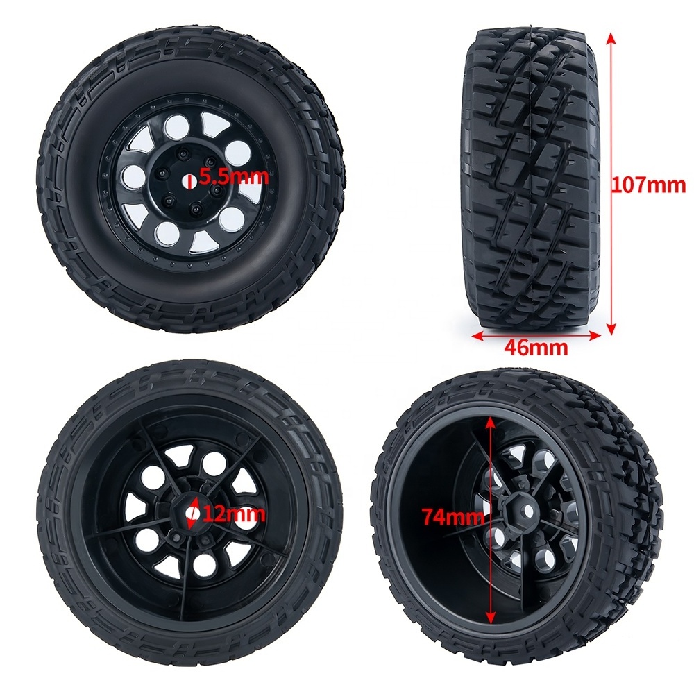 Reinforced Rubber Tires Wheel Rim Set 107*46MM for 1/10 Short Course Truck Slash HPI SENTON Upgrade Spare Parts Accessories