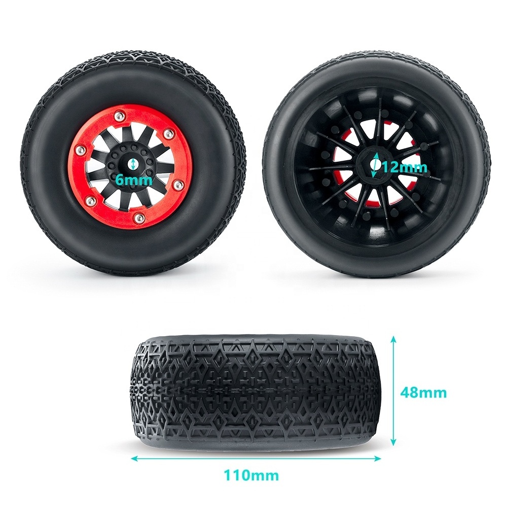 Sturdy RC Car Beadlock Rubber Tires Wheel Rim Set 48x110mm for 1/10 Traxxas Slash Short Course Truck ARRMA SENTON Upgrade Parts