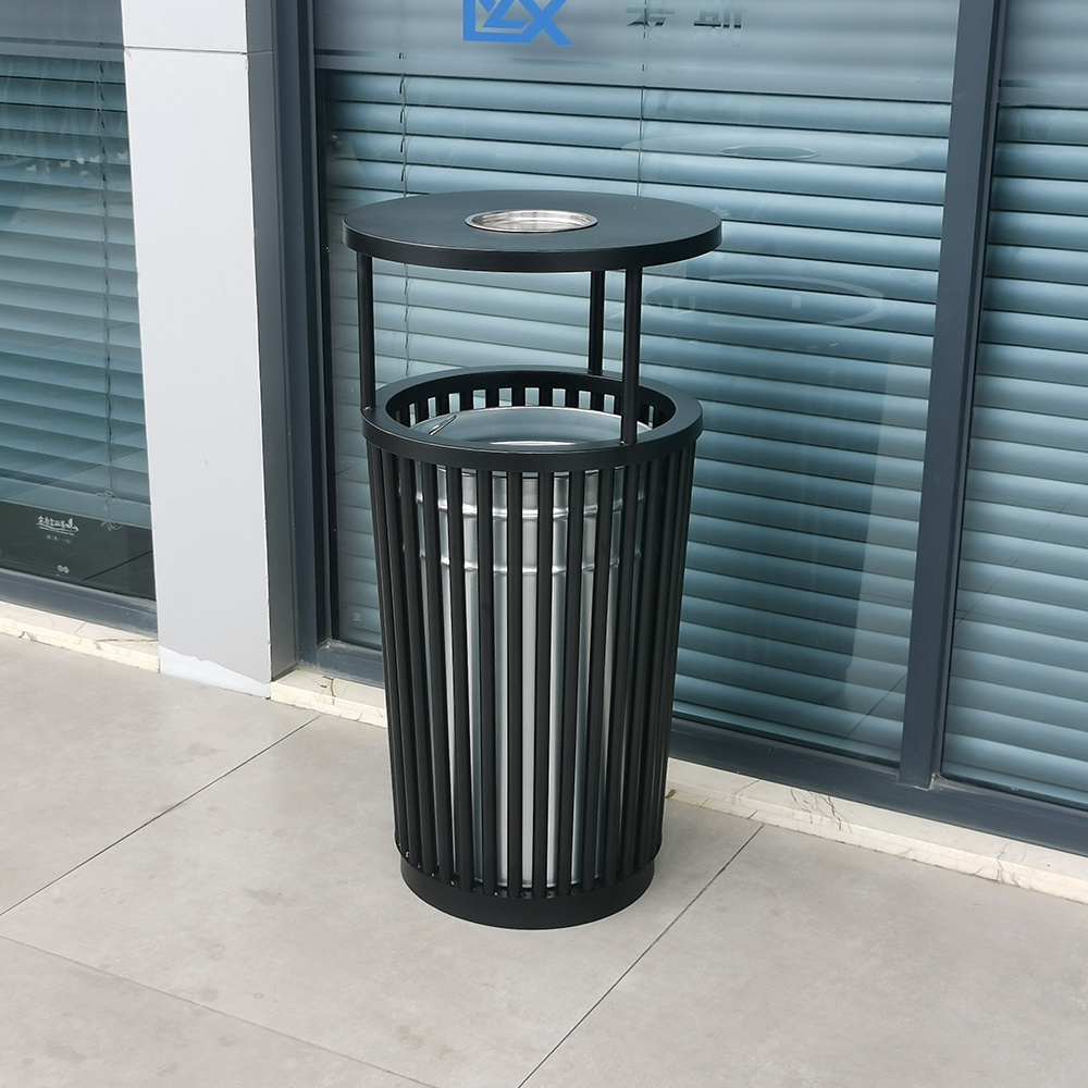 Professional Custom 50L Outdoor Street Trash Bin Galvanized Steel Trash Can Waste Bins With Top Ashtray