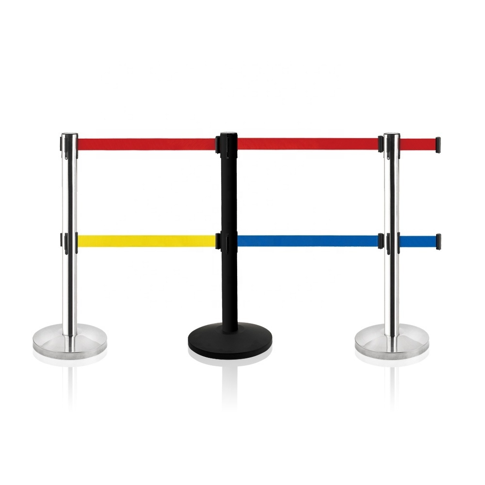 Stainless steel retractable belt queue rope temporary que manager barrier Crowd Control Railing stand