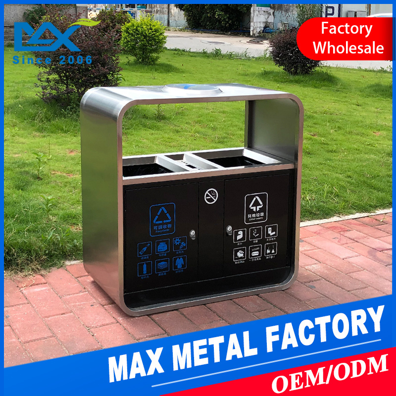 Factory wholesale City Street advertising stainless steel metal dustbin outdoor recycle litter waste garbage bin trash can