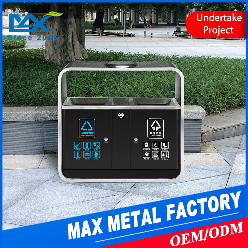 Factory wholesale City Street advertising stainless steel metal dustbin outdoor recycle litter waste garbage bin trash can