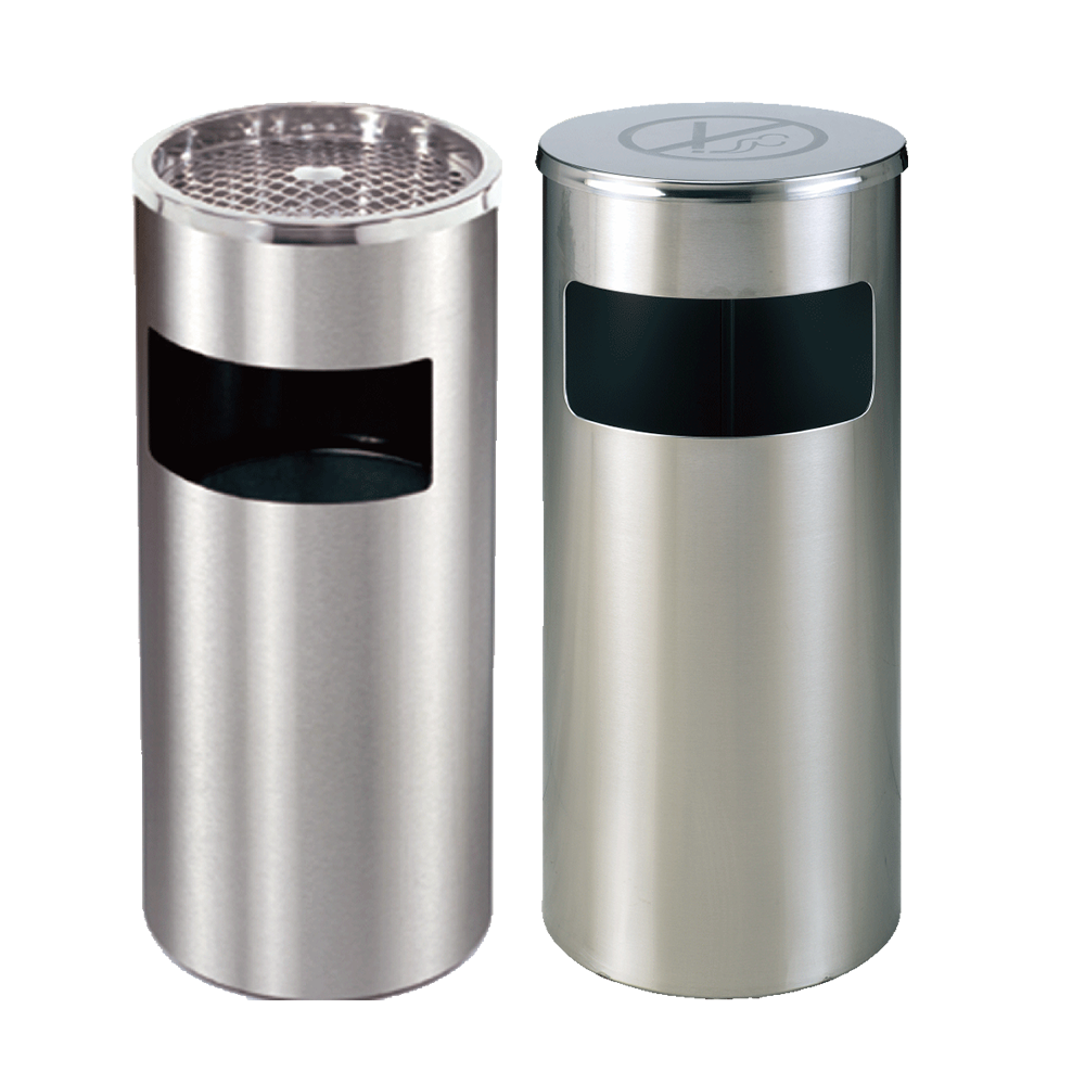 Ss Trash Dust Bin Garbage Can with Ashtray Stainless Steel Round Lobby Hotel Use Metal  trash bin with ashtray