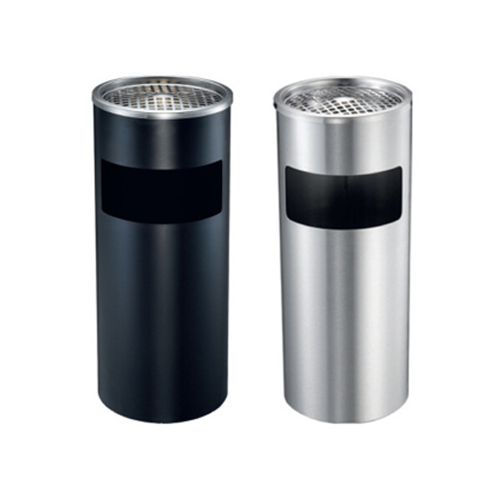 Ss Trash Dust Bin Garbage Can with Ashtray Stainless Steel Round Lobby Hotel Use Metal  trash bin with ashtray