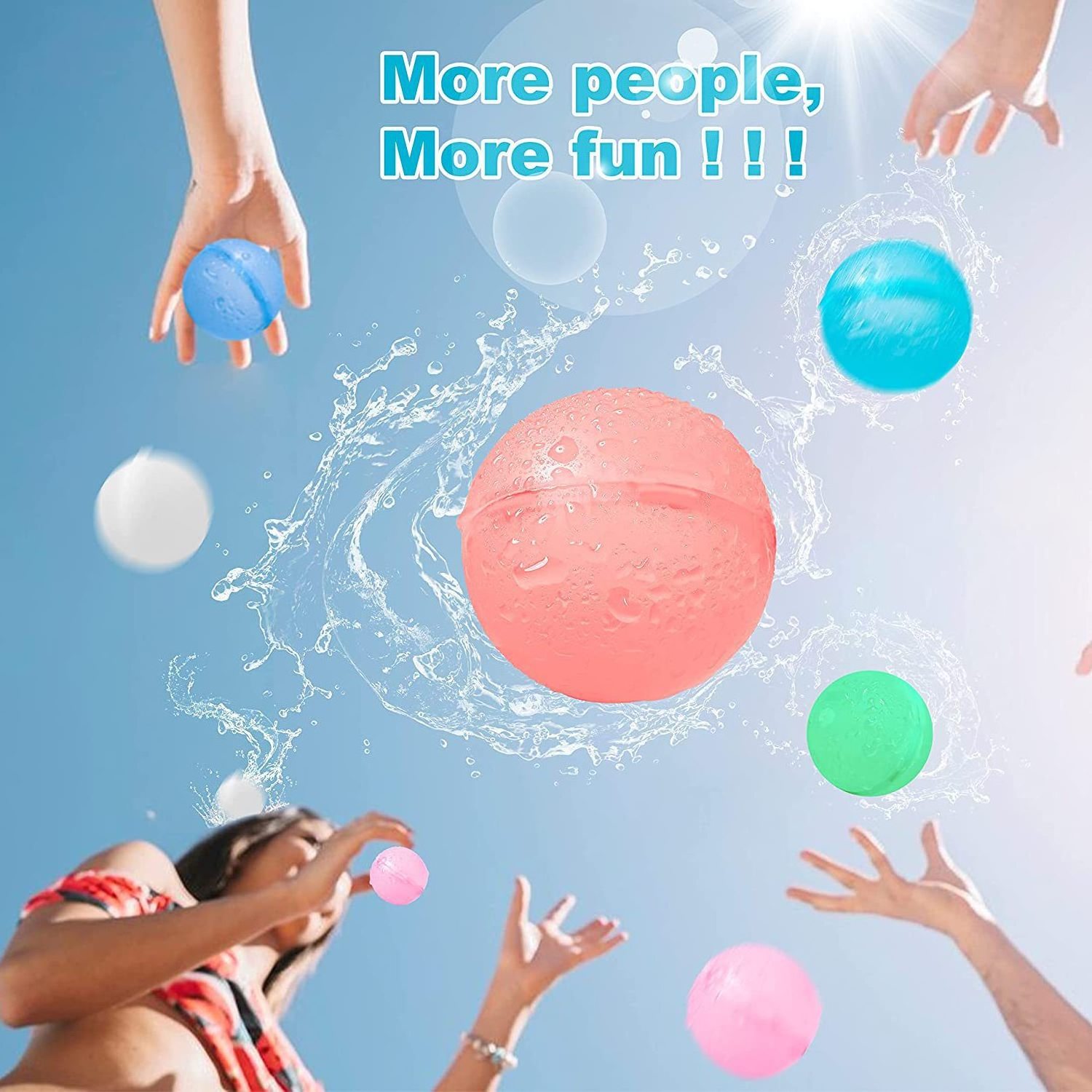 Kids Pool Beach Bath Toys Silicone Reusable Water Balls Magnetic Easy Fill Fast Refillable Self-Sealing Water Balloons