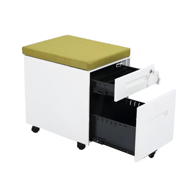 High quality 2 drawer steel office white metal file storage mobile pedestal filing cabinet with cushion