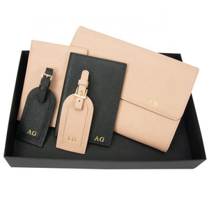 Fashion Travel Gift Set Passport Holder Luggage Tag High Quality Pu Leather Passport Holder And Luggage Tag Gift Set