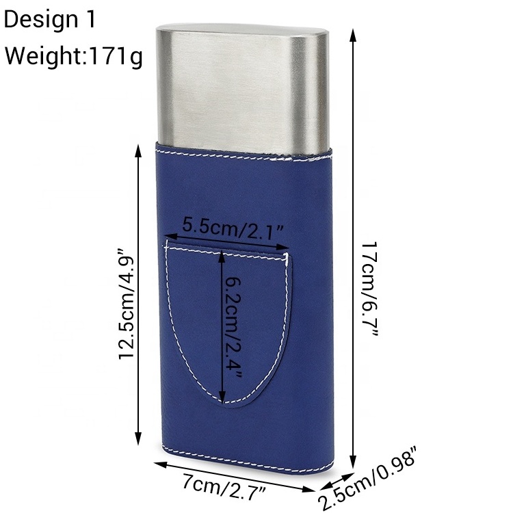 Personalized Cigar Cases 2oz Hip Flask Custom Laser Engraved Logo Leatherette Portable Travel Cigar Humidor With Cigar Cutter