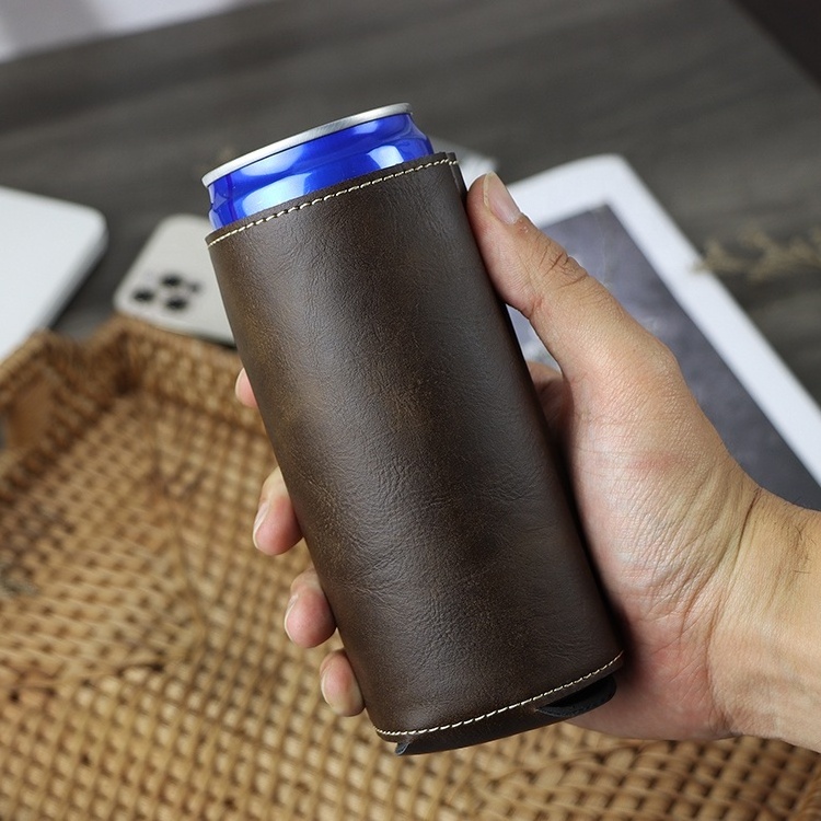 Laserable Leatherette Wedding Favor 12oz Slim Soda Drink Cans Beer Koozies Bottle Sleeve Custom Insulated Skinny Beer Can Cooler