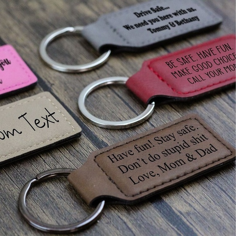 Elliptic Square Shape Laserable Leatherette Keychain Personalized Custom Logo Colorful Plain Pu Leather Keychain