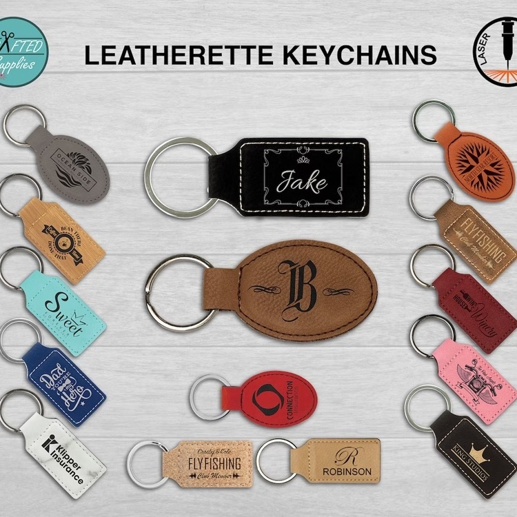 Elliptic Square Shape Laserable Leatherette Keychain Personalized Custom Logo Colorful Plain Pu Leather Keychain