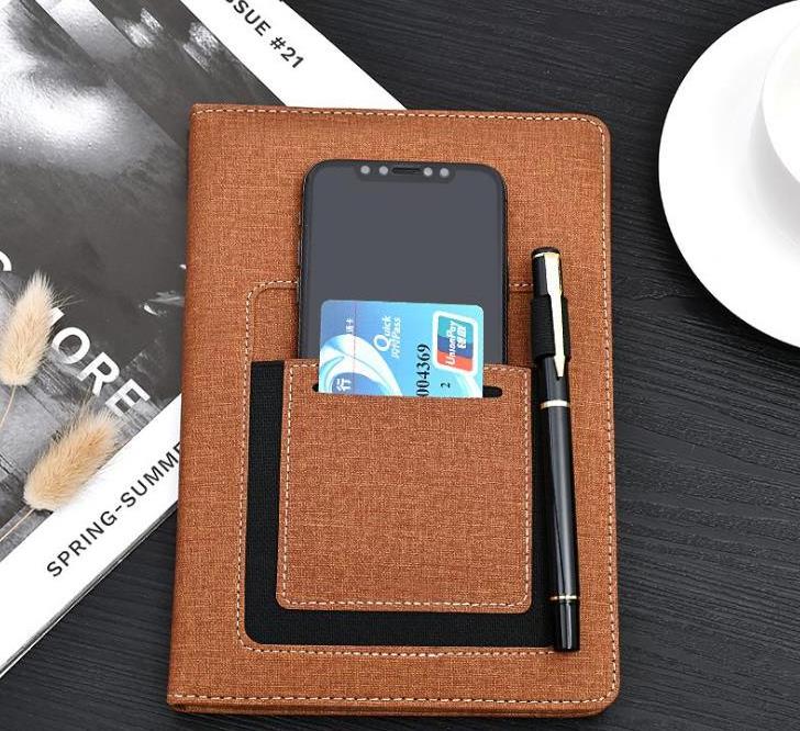 A5 Multi-fuctional Pu Leather Business Planner Front Pocket Notebook with plastic Pen loop