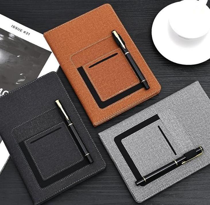 A5 Multi-fuctional Pu Leather Business Planner Front Pocket Notebook with plastic Pen loop